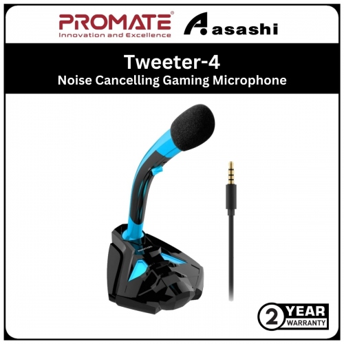 Promate Tweeter-4-Blue Noise Cancelling Gaming Microphone for PC with Adjustable Neck, Ergonomic Stand, Plug and Play Support