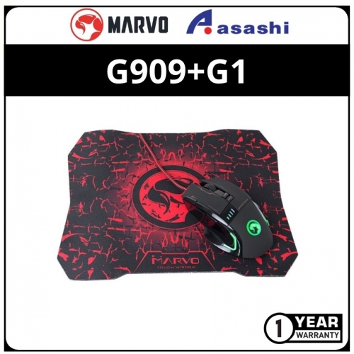 Marvo G909+G1 8D Gaming Mouse with 7Color Lightings + G1 Mouse Pad (1 Year Limited Hardware Warranty)