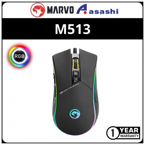 Marvo M513 RGB LED (Multiple Effect) 7 Buttons 1600-6400DPI USB Gaming Mouse (1yr Manufacturer Warranty)