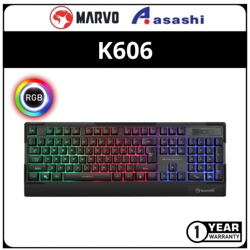 Marvo K606 104Keys Rainbow Backlit Anti-Ghosting Membrane Gaming Keyboard (1 yrs Limited Hardware Warranty)