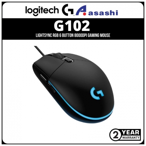 Logitech G102 LIGHTSYNC BLACK RGB 6 Button 8000DPI Gaming Mouse (2nd Gen) 910-005802