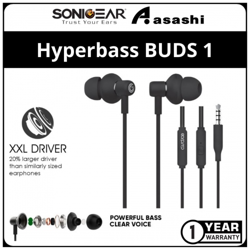 Sonic Gear Hyperbass Buds 1 (Black) Powerful Bass Clear Voice Earphone (1yr Manufacturer Warranty)