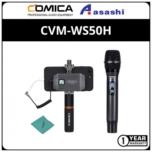 Comica CVM-WS50H UHF 6 Channels and 60m Working Distance Handheld Wireless Lavalier Microphone for Smartphone with Bluetooth Grip