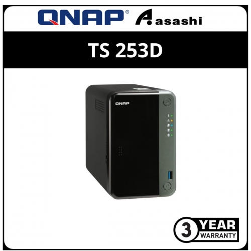Qnap TS-253D-4G 2-Bay NAS Storage (Intel Celeron J4125 quad-core 2.0 GHz, up to 2.7 GHz, 4GB D4(1 Extra Slot) ,3 x USB 3.2 Gen1, 2 x USB 2.0, 2 x GbE, 1 x PCIE)