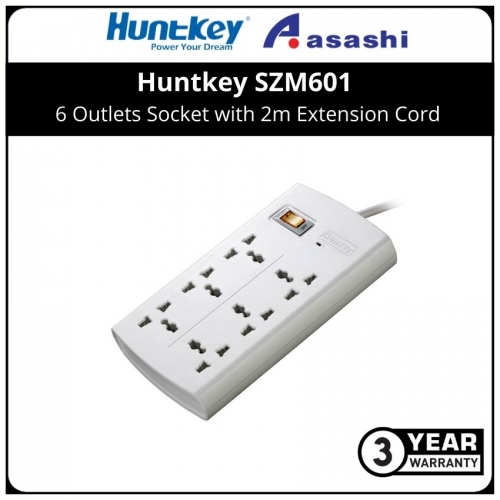 Huntkey SZM601 6 Outlets Socket with 2m Extension Cord (3 yrs Limited Hardware Warranty)