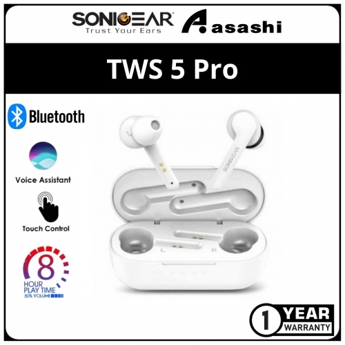 Sonic Gear Earpump TWS 5 Pro (White) Wireless Stereo Earbuds | Bluetooth 5.0 | 32 Hours Playtime | IPX5 Water Resistant | 1 Year Warranty