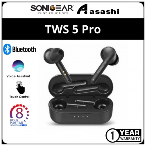 Sonic Gear Earpump TWS 5 Pro (Black) Wireless Stereo Earbuds | Bluetooth 5.0 | 32 Hours Playtime | IPX5 Water Resistant | 1 Year Warranty