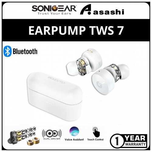 Sonic Gear Earpump TWS 7 (White) HYPERBASS True Wireless Earphone - 1Y