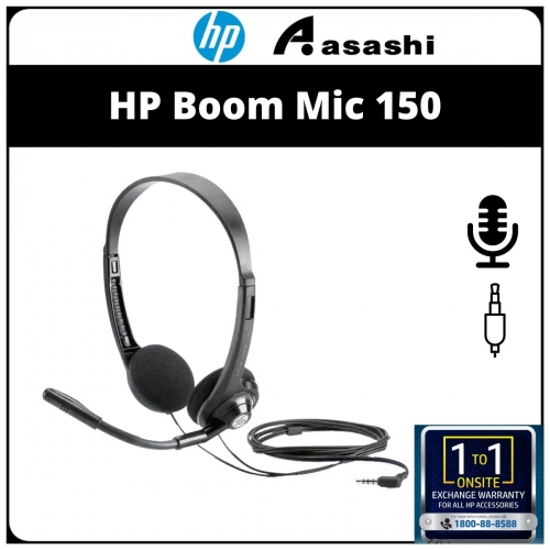 HP Boom Mic 150 On-Ear Headset with Mic - 3.5mm Jack (2EM62AA)