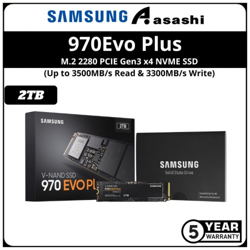 Samsung 970Evo Plus 2TB M.2 2280 PCIE Gen3 x4 NVME SSD - MZ-V7S2T0BW (Up to 3500MB/s Read & 3300MB/s Write)