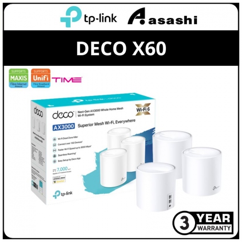 Tp-Link Deco X60 ( 3 Packs ) AX3000 Whole Home Mesh Wi-Fi 6 System