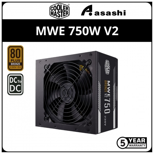 Cooler Master MWE 750W V2 80+ Bronze, Flat Black Cables Power Supply - 5 Years Warranty