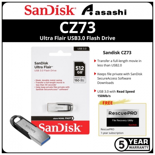 Sandisk CZ73 512GB Ultra Flair Usb3.0 Flash Drive (SDCZ73-512G-G46)