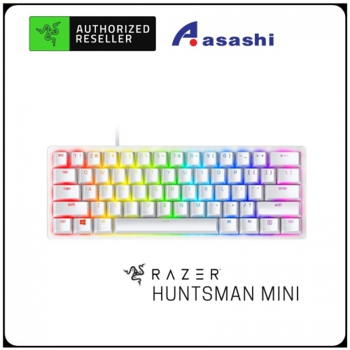 Razer Huntsman Mini - 60% Mercury White (Clicky Optical Switch, Hybrid on-board MEM, Doubleshot PBT, Detachable USB-C) RZ03-03390300-R3M1