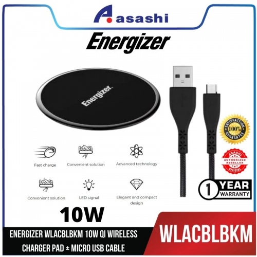 Energizer WLACBLBKM 10w Qi Wireless Charger Pad + Micro USB Cable (1 yrs Limited Hardware Warrranty)