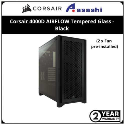Corsair 4000D AIRFLOW (BLACK) Tempered Glass Mid-Tower ATX Case (Type C, 2x Fan)