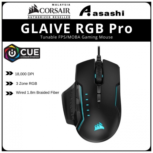 Corsair GLAIVE RGB Pro FPS/MOBA Black Gaming Mouse 18,000 DPI - CH-9302211-AP