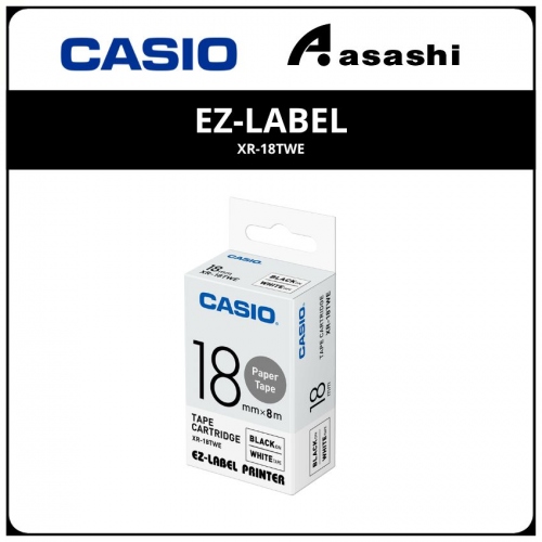 Casio XR-18TWE 18mm Thermal Labeling Paper Tape (Black on White)