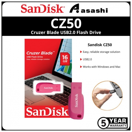 Sandisk CZ50 16GB Cruzer Blade Pink Usb2.0 Flash Drive (SDCZ50C-016G-B35PE)