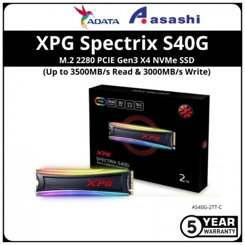 ADATA XPG Spectrix S40G RGB 2TB M.2 2280 PCIE Gen3 X4 NVMe SSD -AS40G-2TT-C (Up to 3500MB/s Read & 3000MB/s Write)