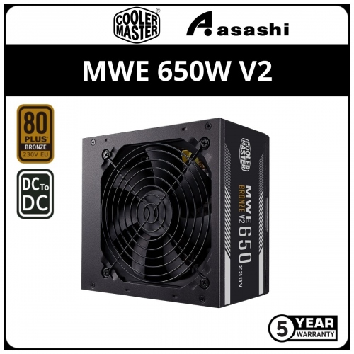 Cooler Master MWE 650W V2 80+ Bronze, Flat Black Cables Power Supply - 5 Years Warranty