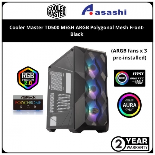 Cooler Master TD500 MESH ARGB Polygonal Mesh Front ATX Casing (3 x ARGB Fan) - BLACK