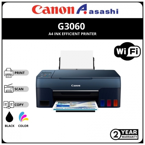 Canon G3060 A4 Ink Efficient Printer (Print,Scan,Copy & Wireless) 2 Yrs Warranty or 30,000pages whichever comes first