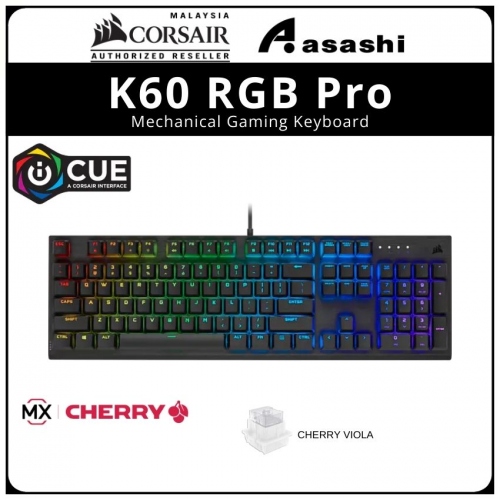 CORSAIR K60 PRO Mechanical Gaming Keyboard, Backlit RGB LED CHERRY VIOLA, Black CH-910D019-NA