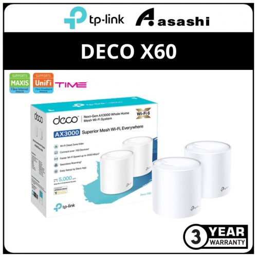 Tp-Link Deco X60 ( 2 Packs ) AX3000 Whole Home Mesh Wi-Fi 6 System