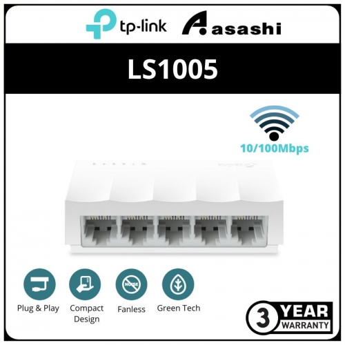 Tp-Link LS1005 LiteWave 5-Port 10/100M Desktop Switch, 5 10/100M RJ45 Ports, Desktop 
Plastic Case