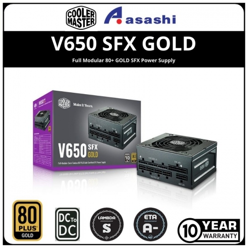 Cooler Master V650 SFX GOLD Full Modular 80+ GOLD SFX Power Supply - 10 Years Warranty