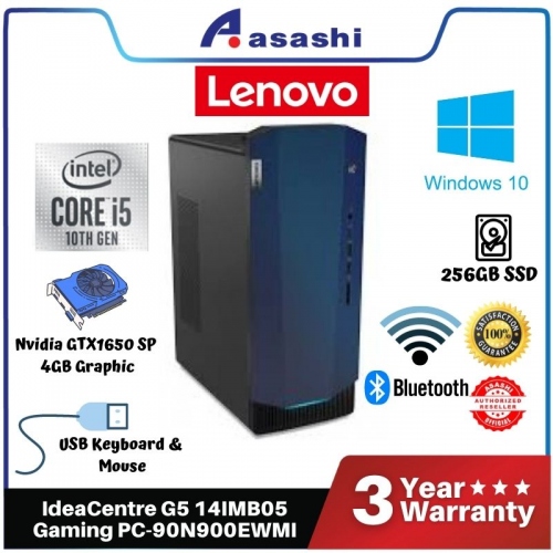 Lenovo IdeaCentre G5 14IMB05 Gaming PC-90N900EWMI-(Intel Core i5-10400/8GB Ram/256GB SSD/Nvidia GTX1650 SP 4GB Graphic/USB Keyboard & Mouse/Wifi + BT/Windows 10 Home/ 3 Year)