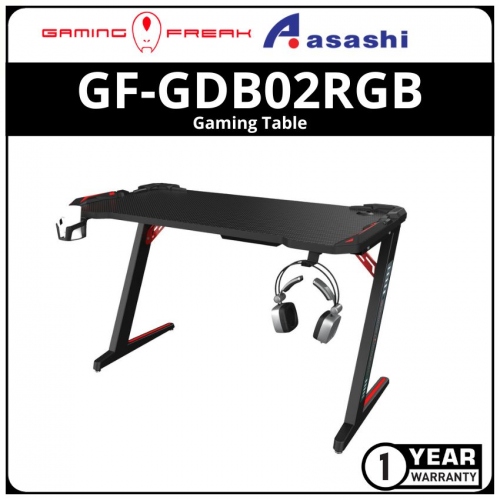 GAMING FREAK GF-GDB02RGB-BK Gaming Table - Carbon Design RGB LED / Headset & Cup Holder / Socket Box - 120x60x75CM