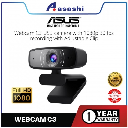 ASUS Webcam C3 USB camera with 1080p 30 fps recording with Adjustable Clip