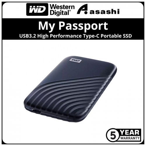 WD My Passport Blue 500GB USB3.2 Gen1 Type-C Portable SSD (Up to 1050MB/s Read Speed & 1000MB/s Write Speed)