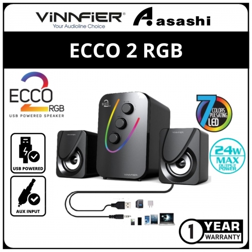 Vinnfier ECCO 2 RGB (Black) (2021) Sleek and Powerful USB Speaker - 1Y