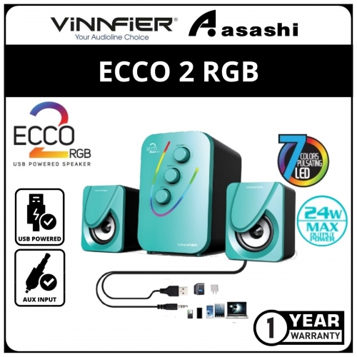 Vinnfier ECCO 2 RGB (Turquoise) (2021) Sleek and Powerful USB Speaker - 1Y