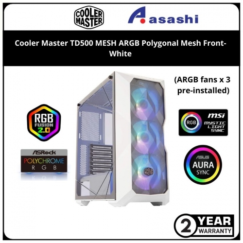 Cooler Master TD500 MESH ARGB Polygonal Mesh Front ATX Casing (3 x ARGB Fan) - WHITE