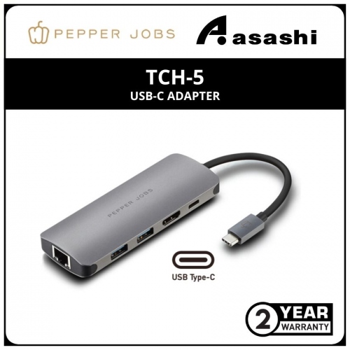 Pepper Jobs TCH-5 USB-C Digital AV Multiport & Network Hub Adapter & PD (2yrs Manufacturer Warranty)