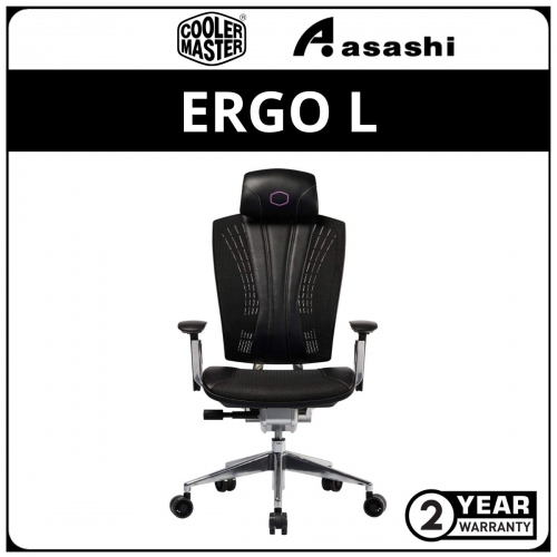 Cooler Master Ergo L Gaming Chair, Size Up Design, Breathable PVC & MuscleFlex® High Tension Mesh, Full Aluminum Frame, 2D Armrest & Headrest, Adjustable Lumbar & Seat Depth, Anti-scratch Silent Casters - 2Y