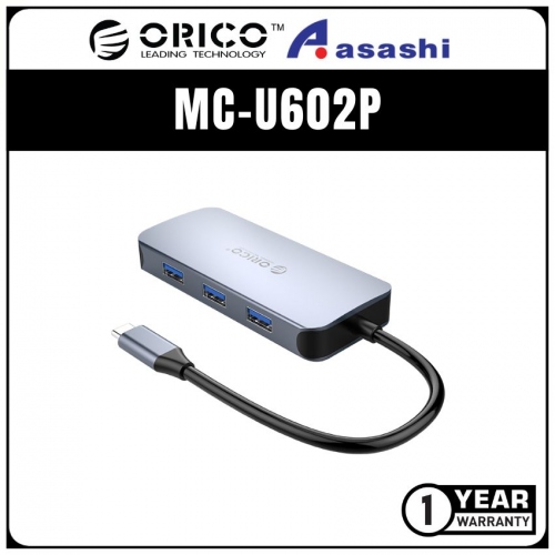 ORICO MC‐U602P Aluminium 6 in 1 Type‐C Mutifunction Hub - USB3.0*3、HDMI*1、RJ45*1、PD3 TypeC(100W)