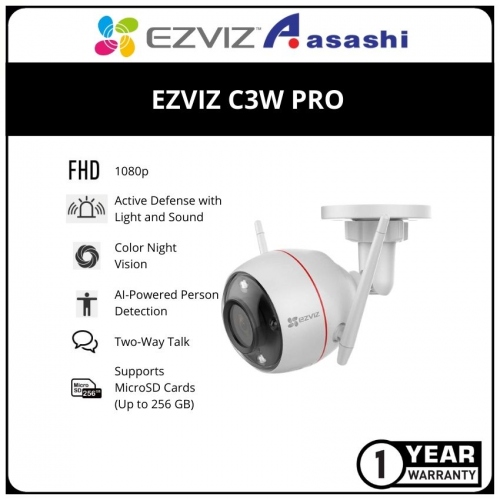 EZVIZ C3W PRO Color Night Vision 2MP 1080P Wireless Outdoor IP67 AI Wi-Fi IP Camera with Active Defense with Light and Sound - 2.8mm