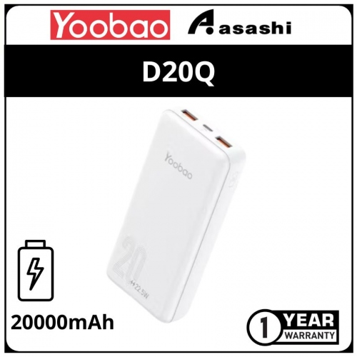 Yoobao D20Q-WHT 20000mah 22.5w Power Bank (1 yrs Limited Hardware Warranty)