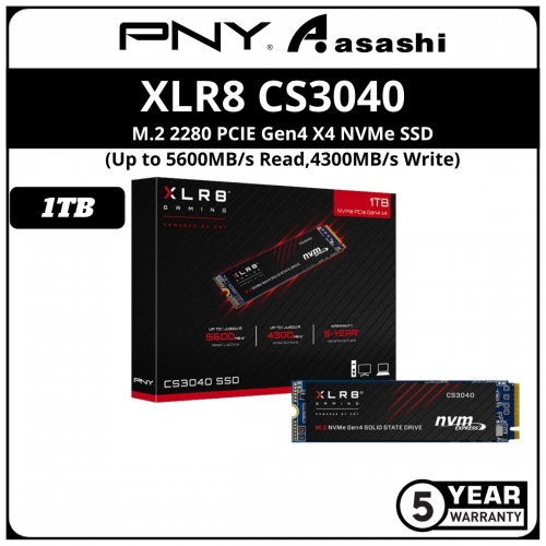PNY XLR8 CS3040 1TB M.2 2280 PCIE Gen4 X4 NVMe SSD - M280CS3040-1TB-RB (Up to 5600MB/s Read,4300MB/s Write)
