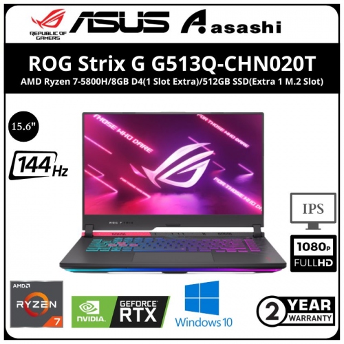 Asus ROG Strix G G513Q-CHN020T Gaming Notebook - (AMD Ryzen 7-5800H/8GB D4(1 Slot Extra)/512GB SSD(Extra 1 M.2 Slot)/15.6