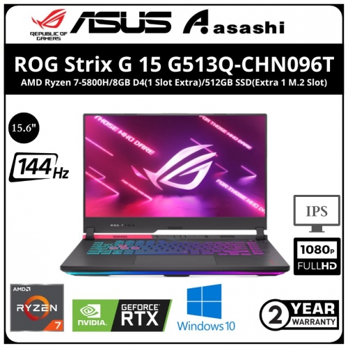 Asus ROG Strix G 15 G513Q-CHN096T Gaming Notebook - (AMD Ryzen 7-5800H/8GB D4(1 Slot Extra)/512GB SSD(Extra 1 M.2 Slot)/15.6