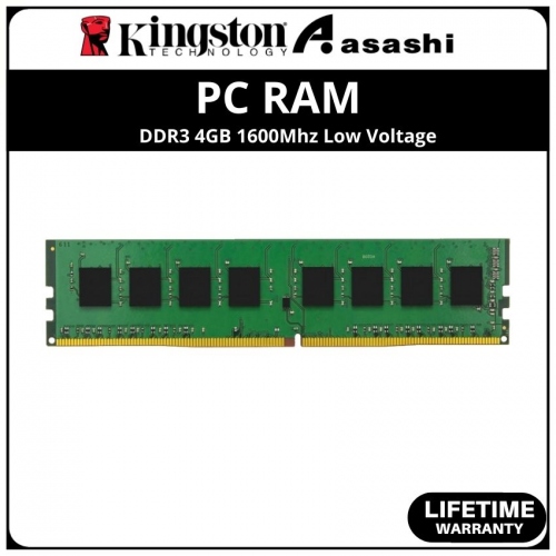 Kingston DDR3 4GB 1600Mhz Low Voltage PC Ram - KVR16LN11/4WP