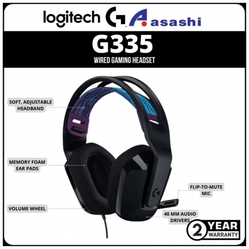 Logitech G335 Wired Gaming Headset (981-000979) - BLACK