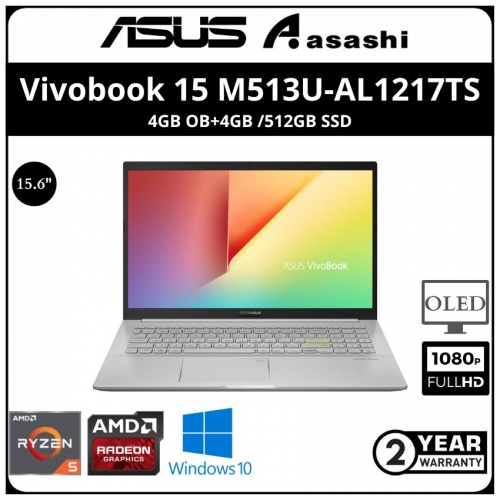 Asus Vivobook OLED 15 Notebook-M513U-AL1217TS-(AMD Ryzen 5-5500U/4GB OB+4GB /512GB SSD/15.6