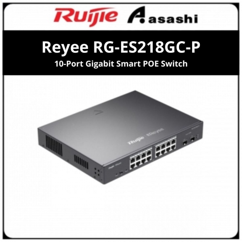 Ruijie Reyee RG-ES218GC-P 10-Port Gigabit Smart POE Switch, 8 PoE/POE+ Ports with 2 Gigabit RJ45 uplink ports, 70W PoE power budget, Desktop Steel Case
